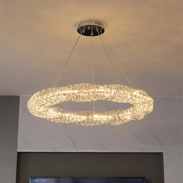 Lustre Moderne en Cristal K9 avec Suspension et Télécommande Dimmable