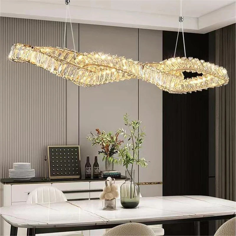 Lustres modernes en cristal de luxe LED Suspended Gold