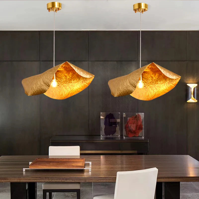 Suspension de luxe en cuivre avec feuille de lotus design rétro