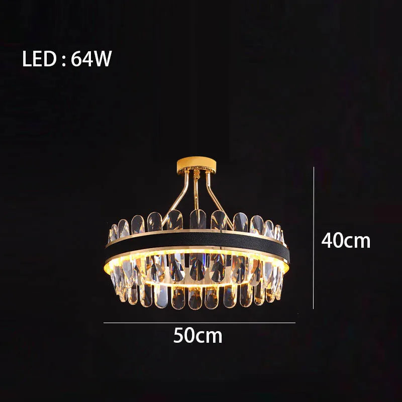 Lustre en cuir LED Cristal Luxueux Rond Suspendu Moderne - Élégance Brillante