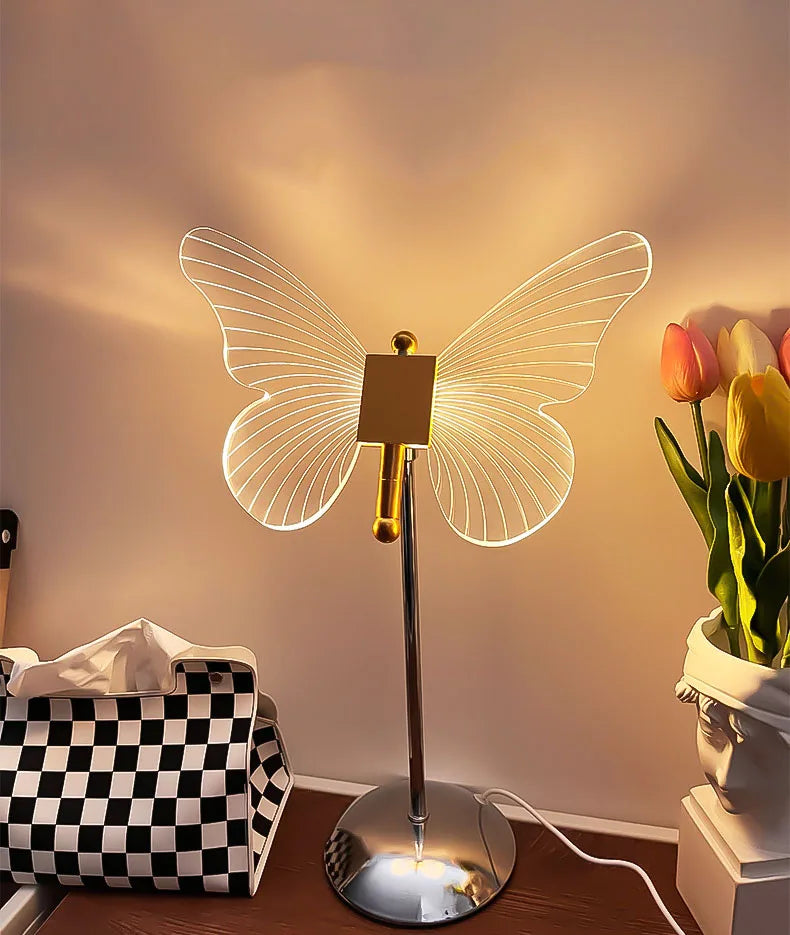 Lampe de table rétro or acrylique papillon LED - Éclairage élégant pour hôtel, villa et salon