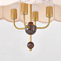 Lustre médiéval français vintage en bois et tissu - Élégance intemporelle