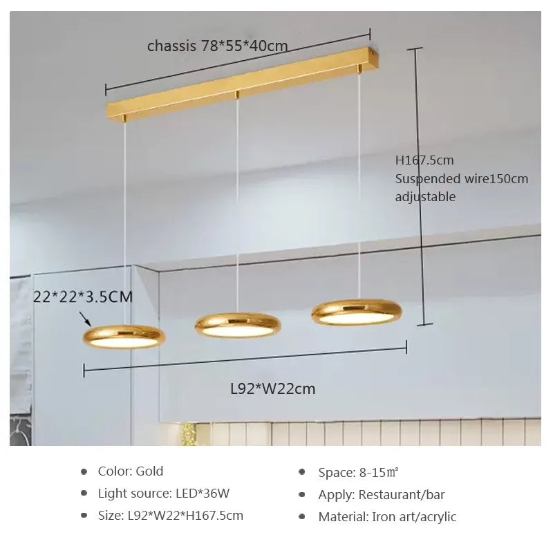 Suspension LED nordiques en fer avec 3 têtes chromées