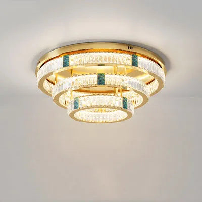 Lustre de Luxe en Cristal Rond à 3 Couches avec LED