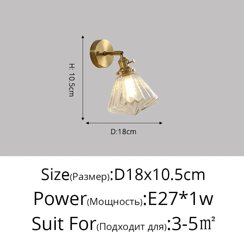 Applique murale nordique en cuivre avec abat-jour en verre LED de style créatif