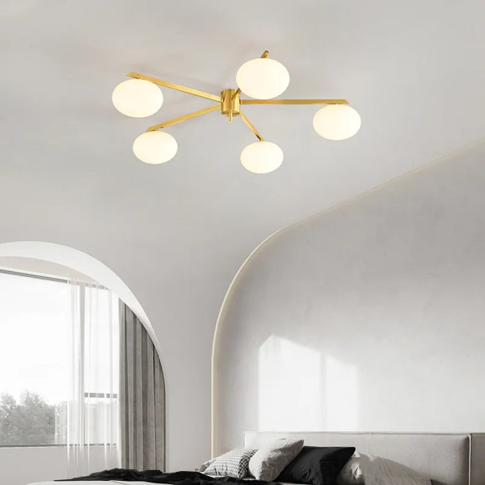 Galet Crème Suspension Luminaire LED en Verre Français Cuivre - Édition Luxe