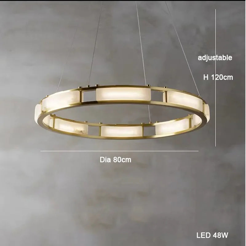 Lustre rond LED en marbre post-moderne avec intensité ajustable