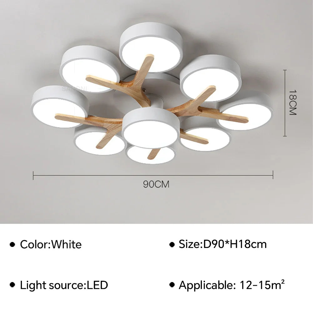 Lustre Nordique Macaron LED en Bois pour une Décoration Intérieure Élégante