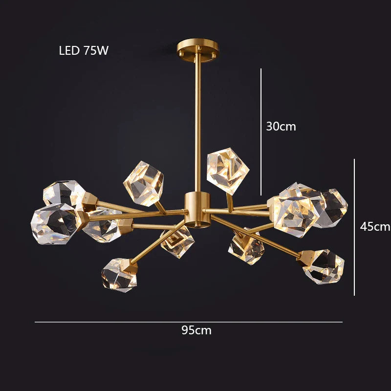 Lustre de Luxe en Laiton Diamant Cristal LED Moderne