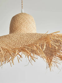 Suspension japonaise artisanale en forme de chapeau de paille vintage