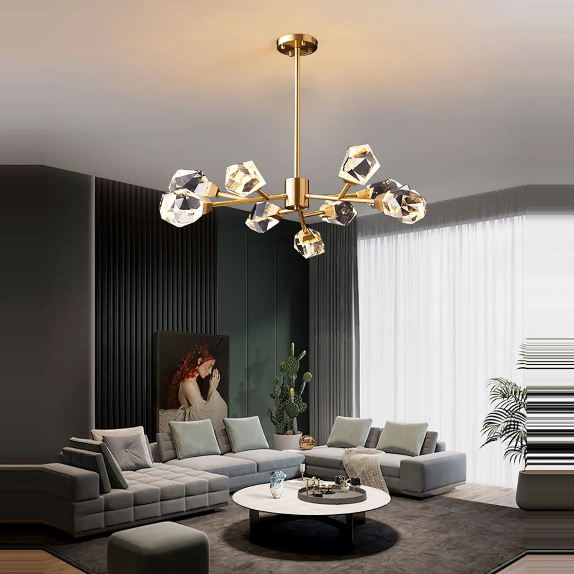 Lustre de Luxe en Laiton Diamant Cristal LED Moderne