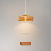 Lustre en bois rond rétro pour table de restaurant avec LED - Style Vintage et Élégance Moderne