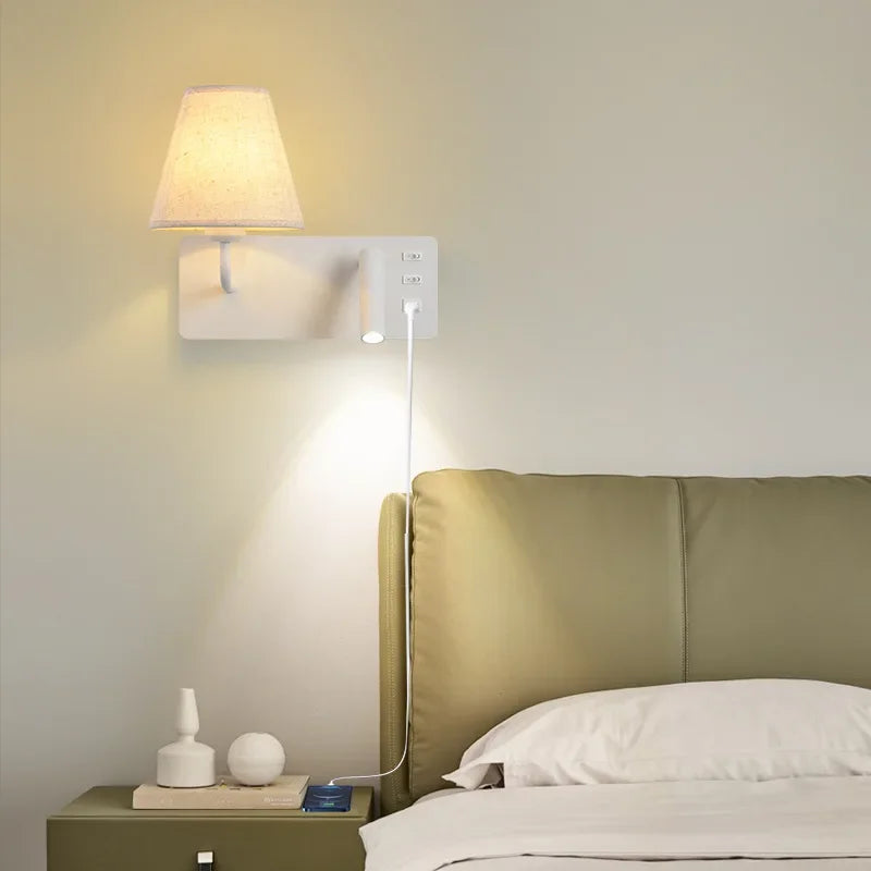 Applique murale LED nordique moderne pour hôtel avec interrupteur USB
