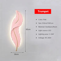 Applique murale LED Plume en résine - Modèle Moderne aux Couleurs Rose et Bleu