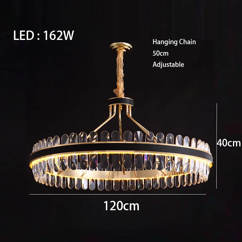 Lustre en cuir LED Cristal Luxueux Rond Suspendu Moderne - Élégance Brillante