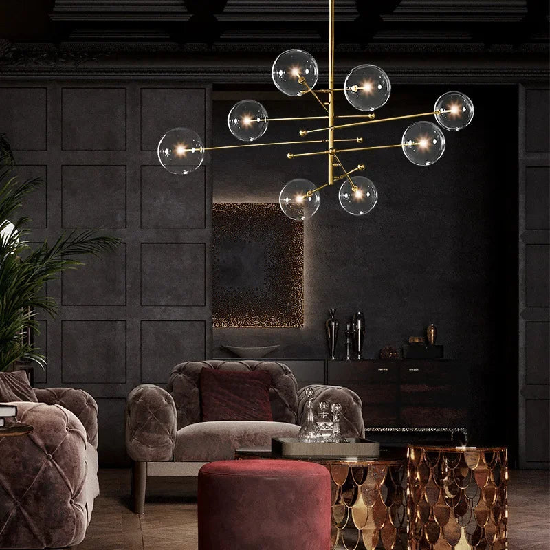 Lustre en verre noir et or LED moderne pour le salon et la chambre