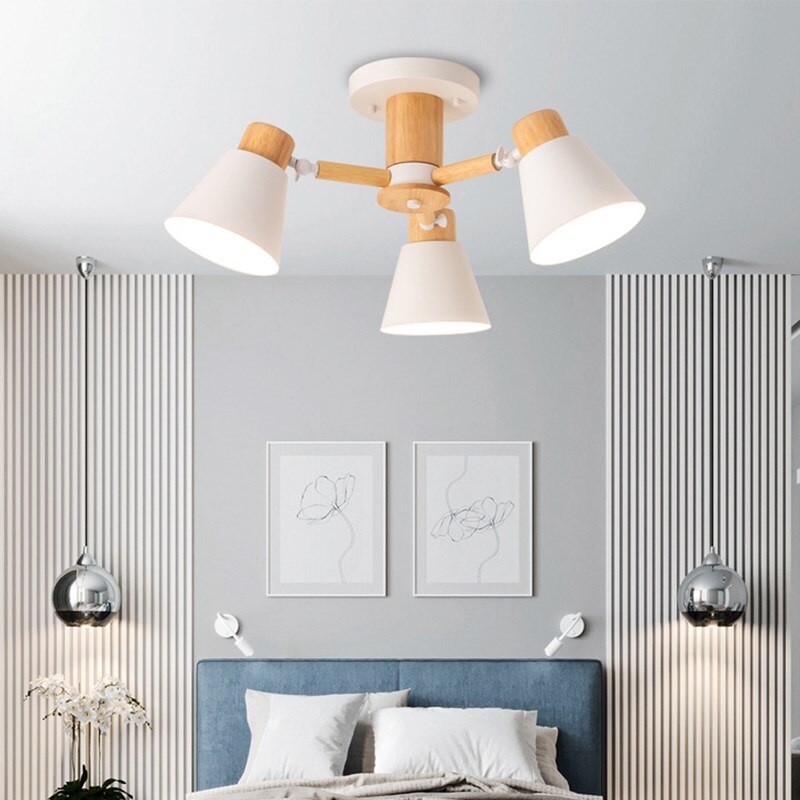Lustre LED Nordique en Bois Massif