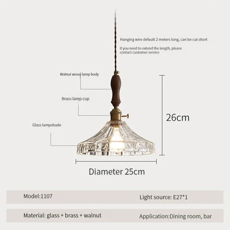 Suspension luminaire nordique en bois, verre et laiton - Style rustique moderne