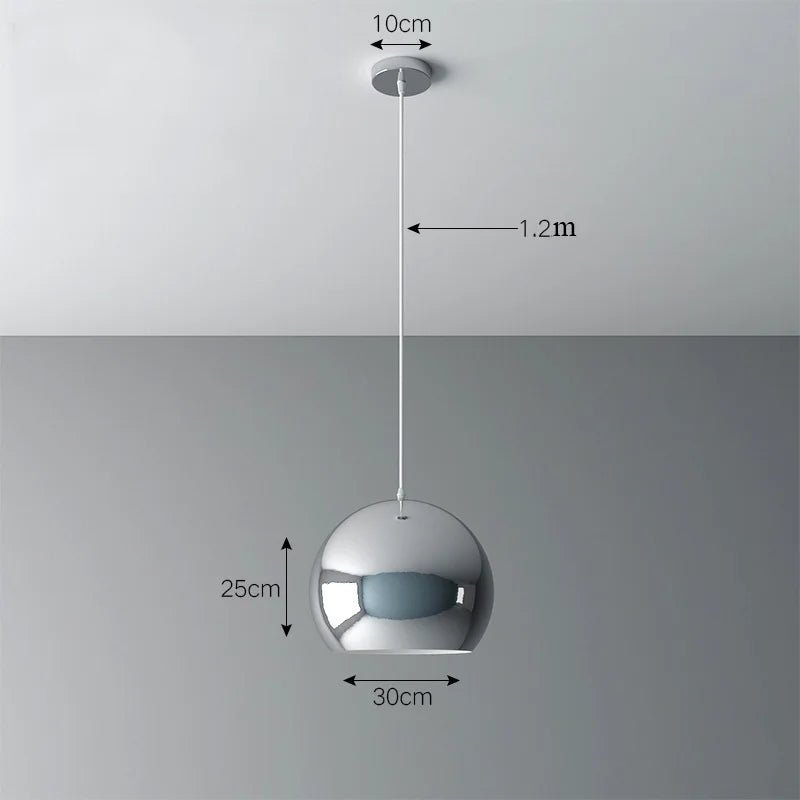 Plafonnier nordique argenté Globe boule miroir, lampe suspendue en fer