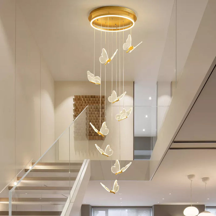 Lustre d'escalier acrylique forme de papillon - Collection Art LED Scintillante