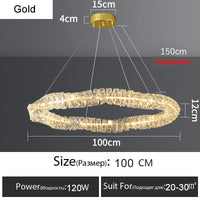 Lustre Or Dimmable avec anneau de lumière LED en cristal pour maison moderne de luxe