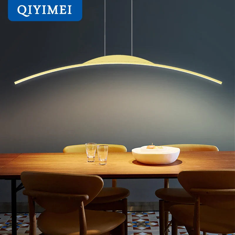 Lustre Long LED Minimaliste Éclat Moderne avec Hauteur Réglable