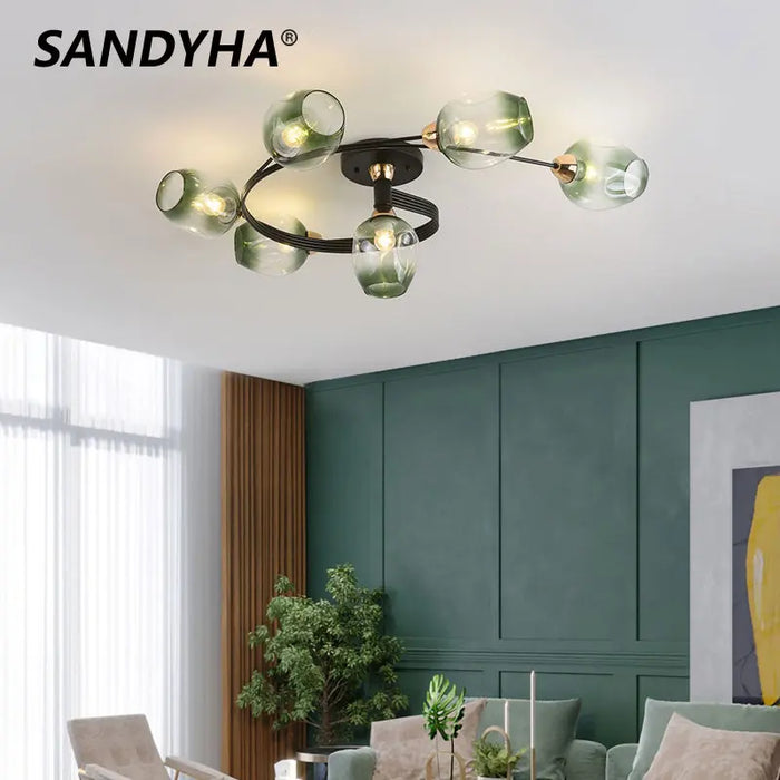 Lustre moderne nordique en spirale en verre et fer - Collection Scandinave