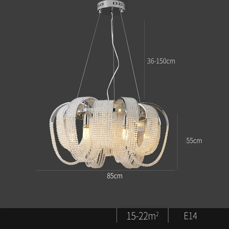 Lustre Nordique Moderne en Cristal avec LED et Glands Lumineux