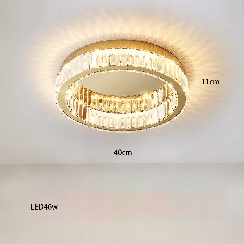 Lustre Luxe en Or et Argent avec LED Dimmable Rond