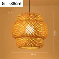 Suspension LED en rotin artisanale ronde, chapeau de paille en bambou style vintage pastoral