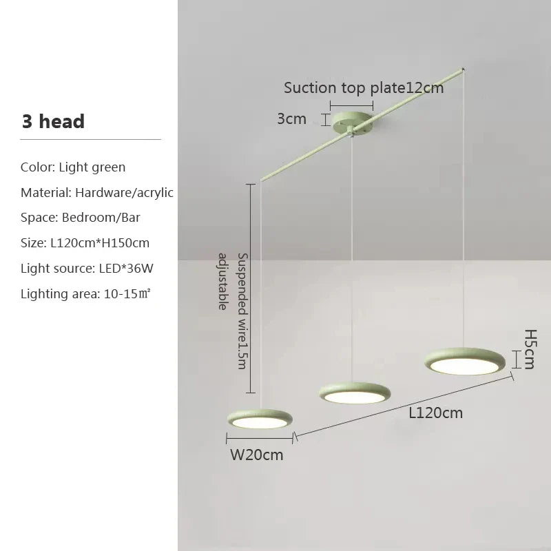 Lustre LED Nordique Vert 1-3 Tête Disque Suspension - Luminaire Design pour Salon, Chambre, Cuisine - Décor Maison