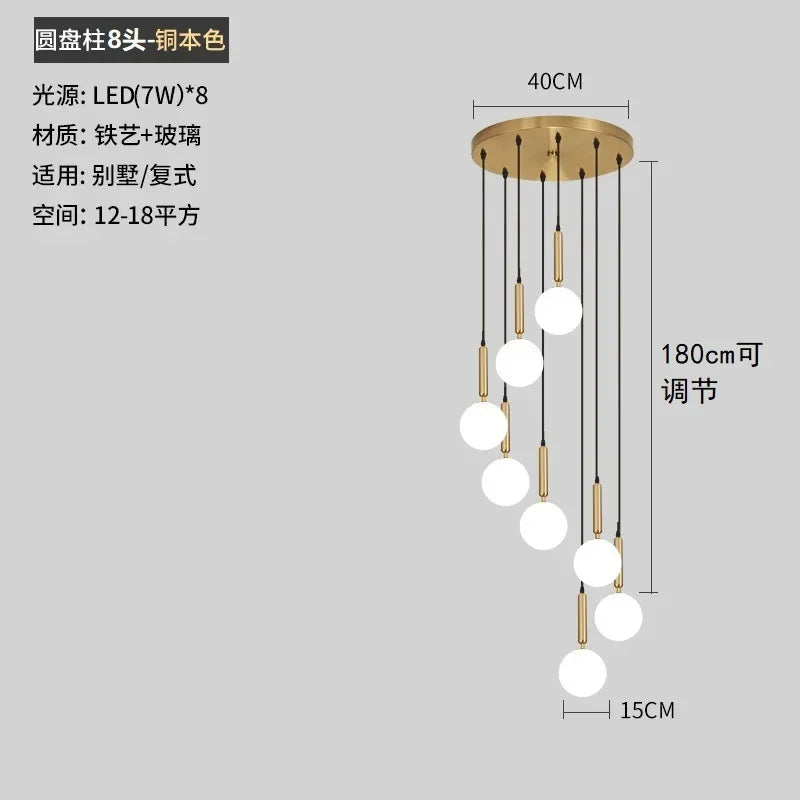 Lustre Deluxe pour Escalier à Lumière Longue en Cristal Orientation Rotative