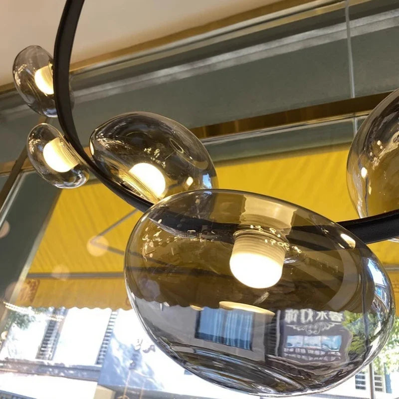 Lustre DEL Chic Minimaliste en Cuir et Verre pour Décoration
