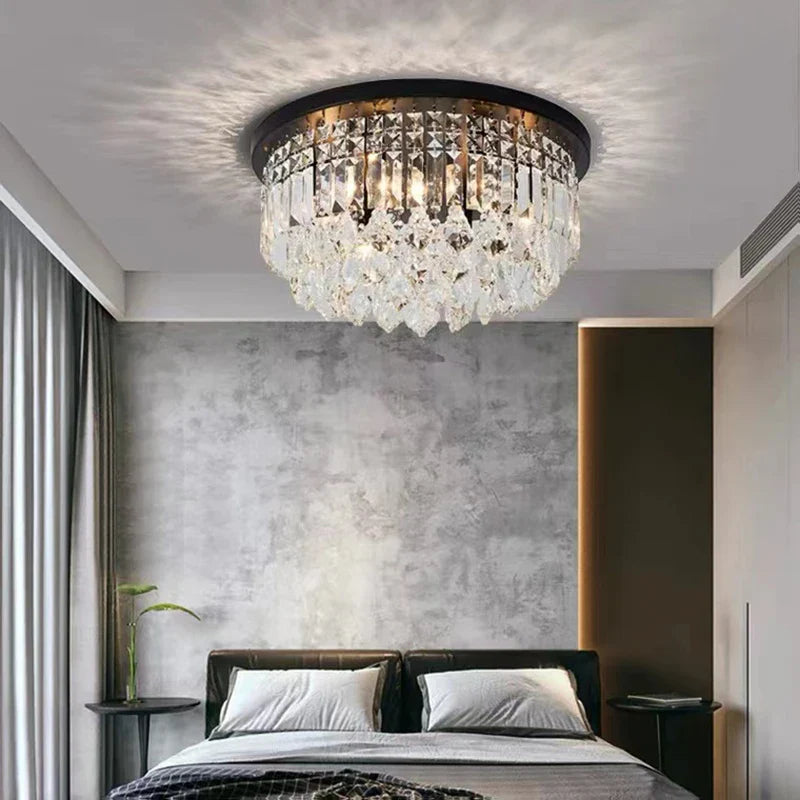 Lustre LED dimmable en cristal, style américain de luxe.