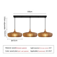 Lustre en bois rond rétro pour table de restaurant avec LED - Style Vintage et Élégance Moderne