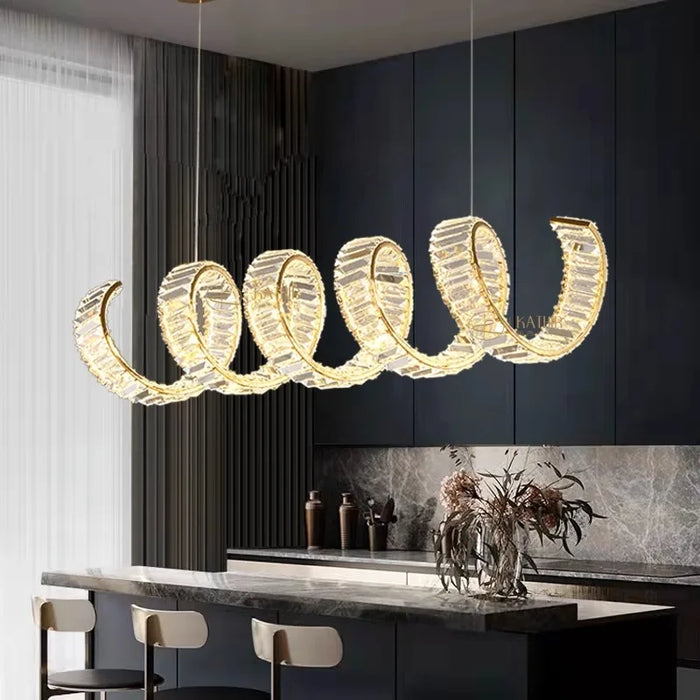 Lustre LED Spirale Dorée au Design Moderne - Lumière Élégante