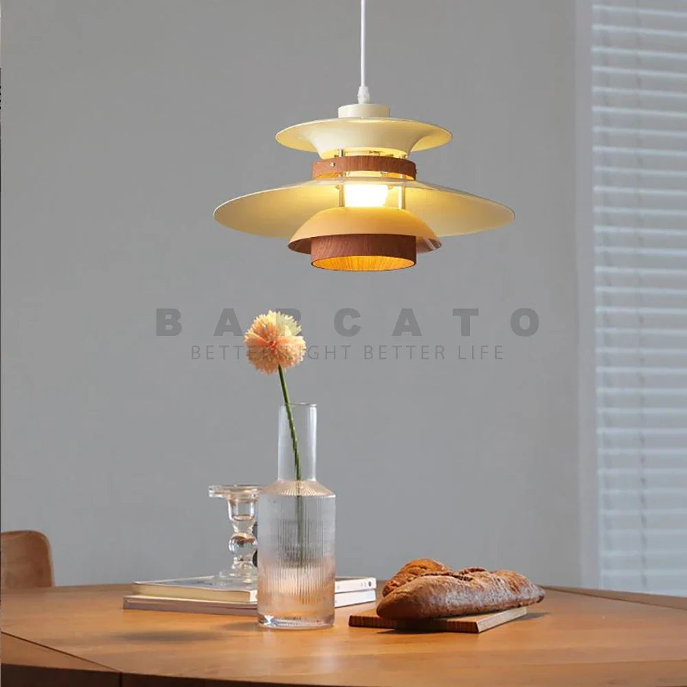 Lustre Design Danois LED Rétro en Noyer - Lampe Suspendue