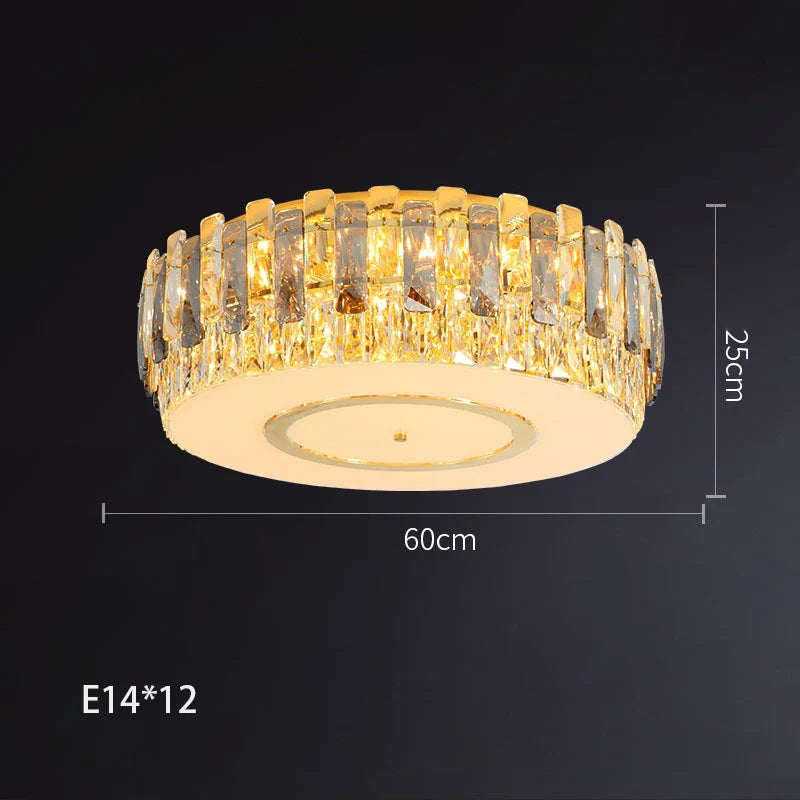 Lustre LED dimmable en verre cristal rond argent - Style moderne