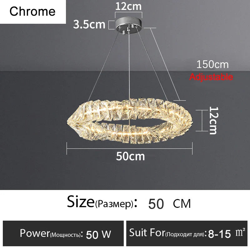 Lustre Or Dimmable avec anneau de lumière LED en cristal pour maison moderne de luxe