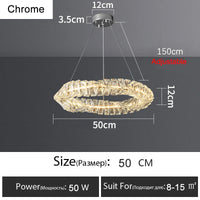 Lustre Or Dimmable avec anneau de lumière LED en cristal pour maison moderne de luxe