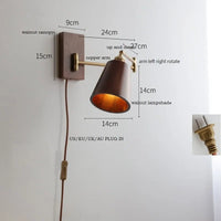 Applique murale IWDH en bois de frêne et noyer avec interrupteur à chaîne