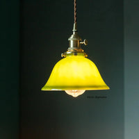Suspension Vintage Américaine en Cuivre Bois Verre Edison
