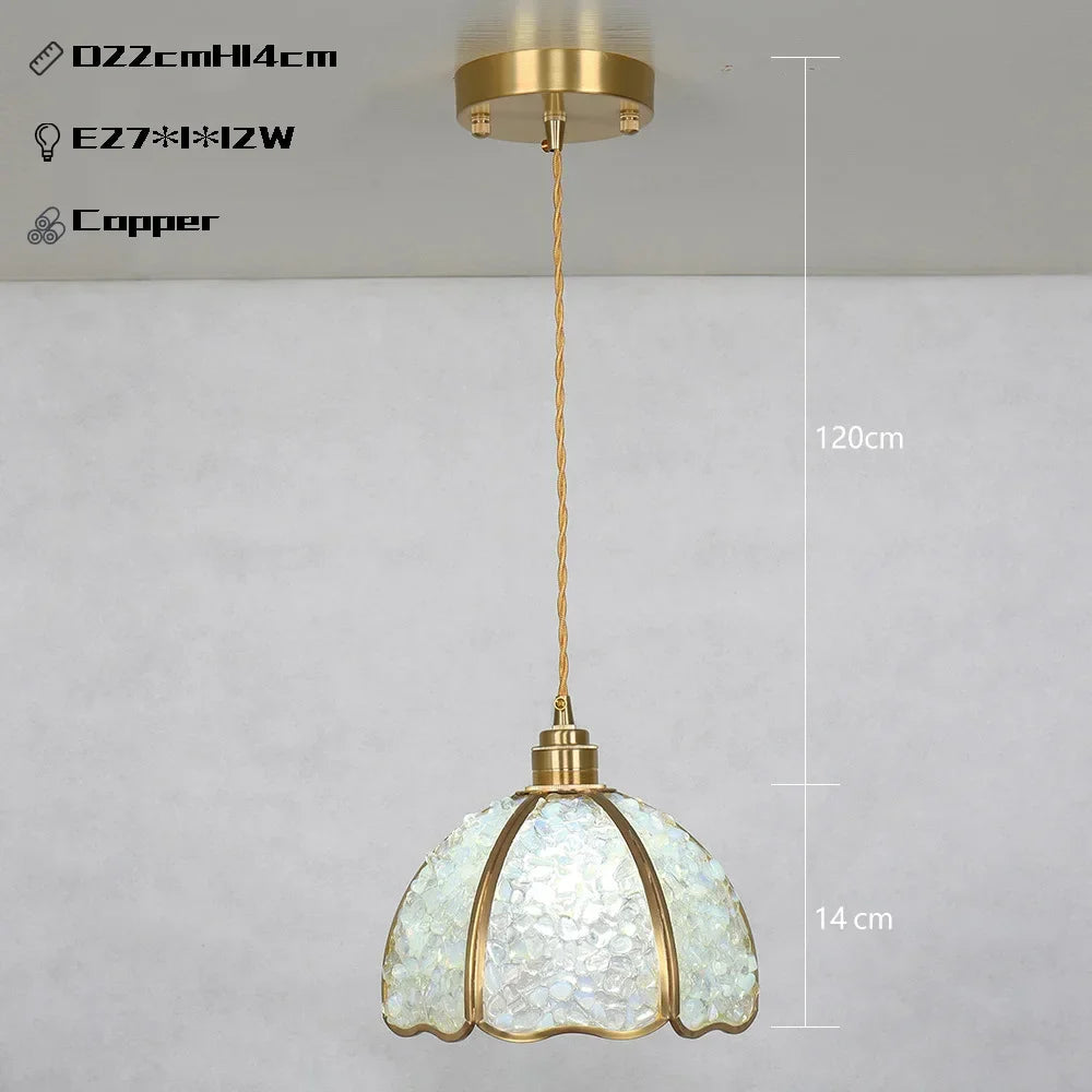 Suspension de luxe en cuivre et cristal naturel à LED