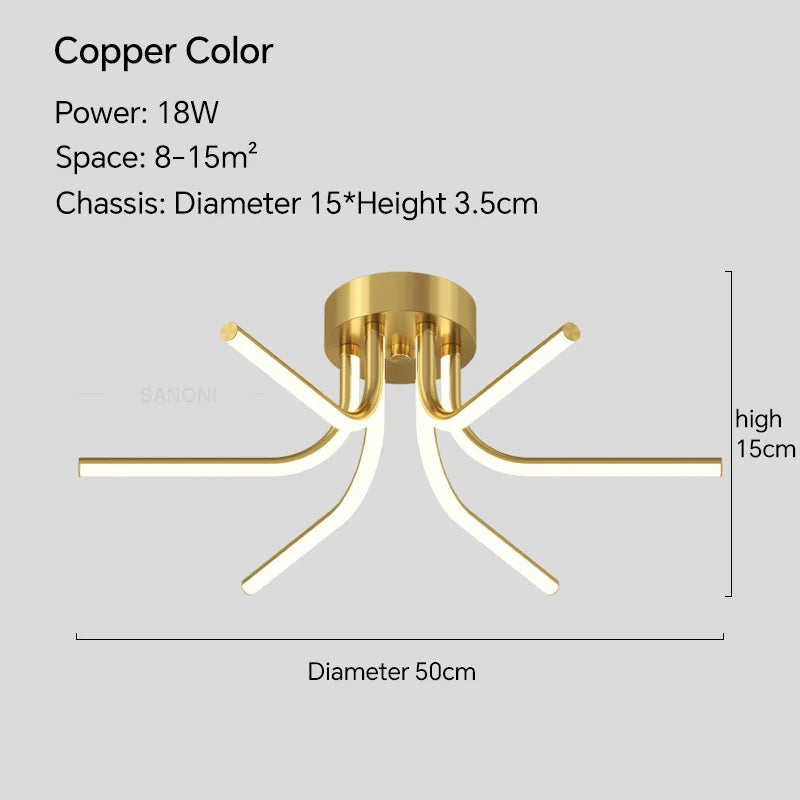 Plafonnier LED en cuivre au design contemporain