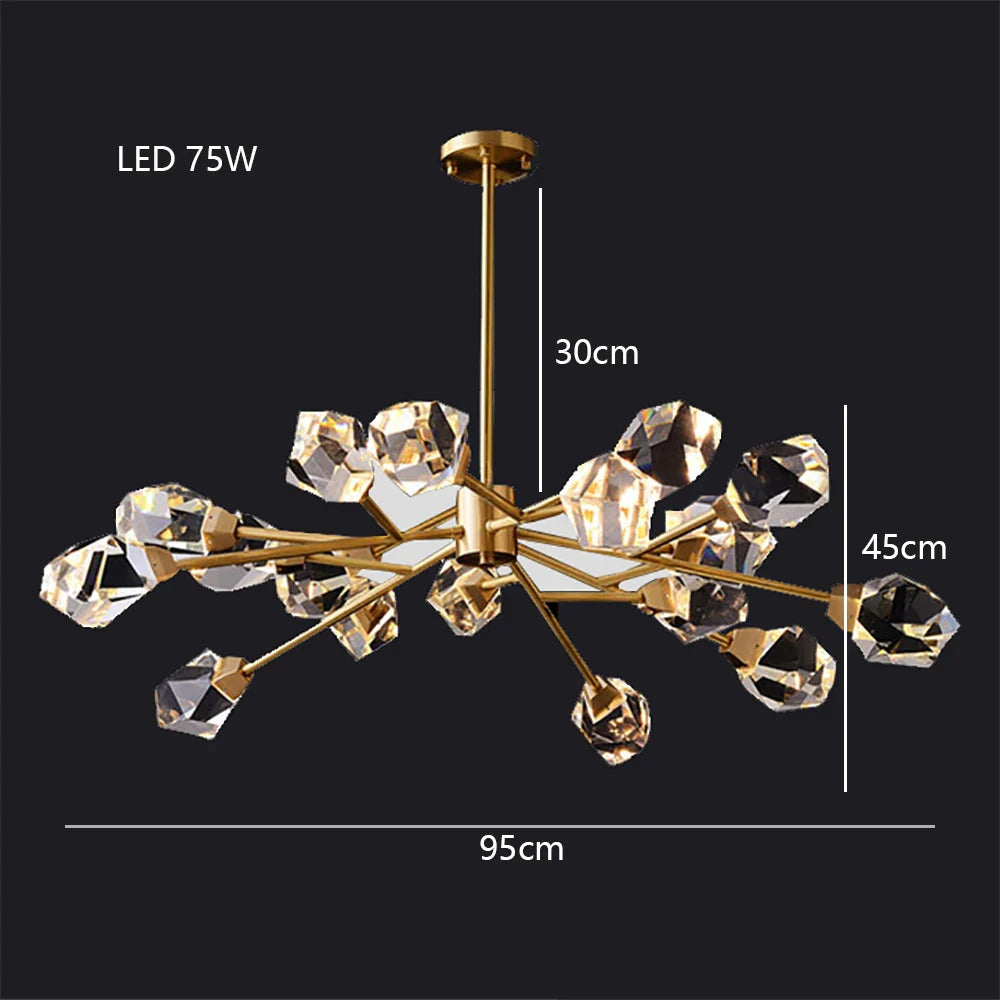 Lustre de Luxe en Laiton Diamant Cristal LED Moderne
