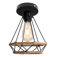 Plafonnier rétro en métal pour intérieur d'allée, avec cage en fer et corde de chanvre
