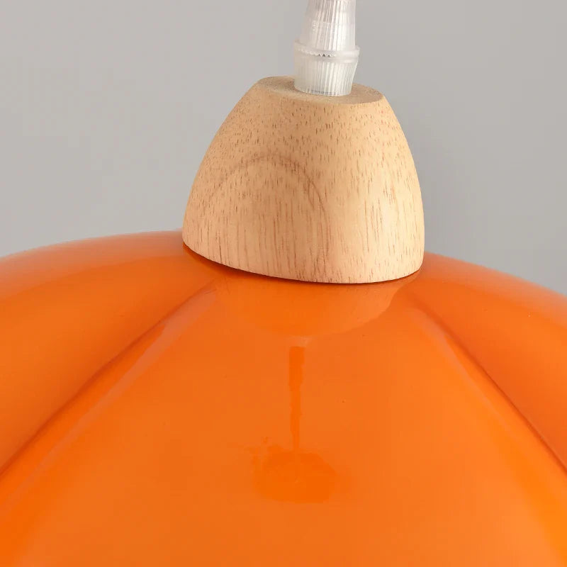 Suspension "Citrouille Lumineuse" en Verre LED Style Japonais Vintage en Bois