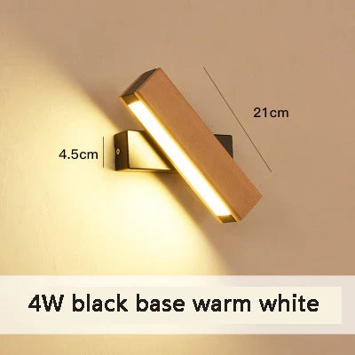Applique murale rotative nordique en bois massif LED ajustable