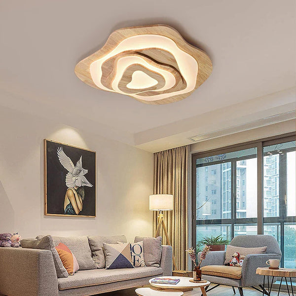 Lustre LED moderne en bois pour chalet loft intelligent : Éclairage raffiné et connecté