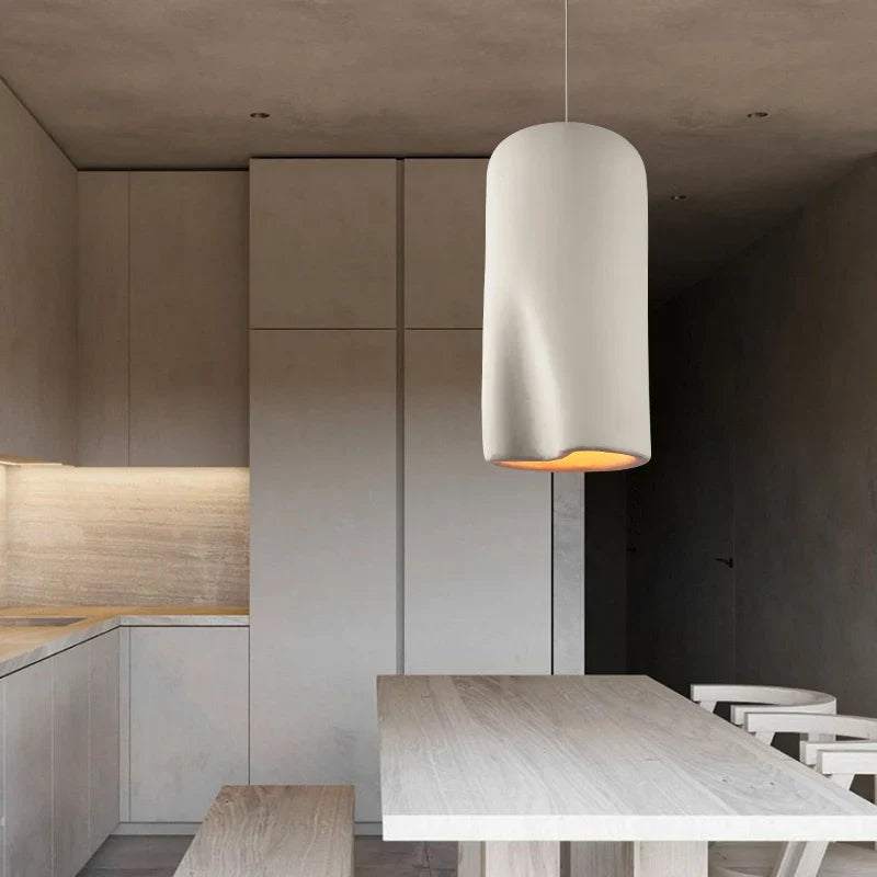 Suspension Wabi Sabi en polystyrène fait main - Bois et LED E27